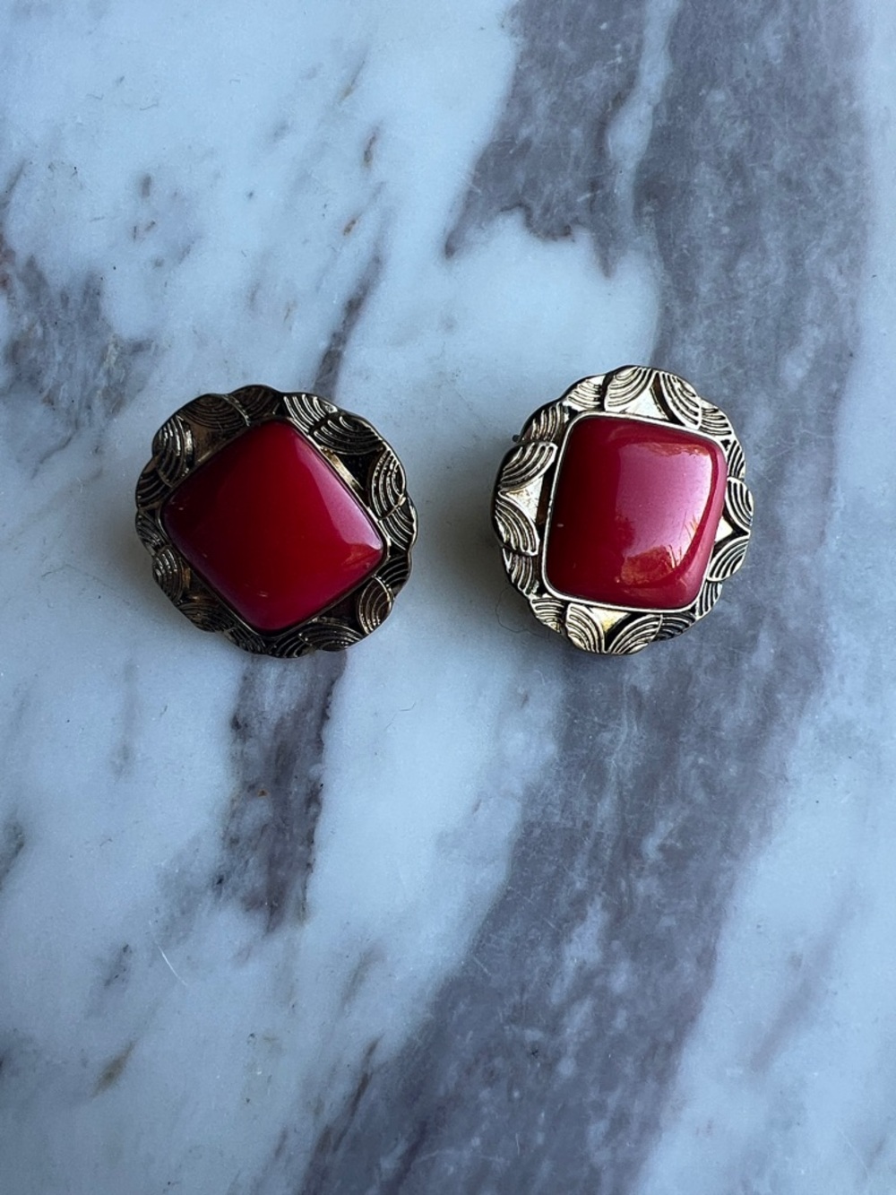Vintage-Inspired Red Enamel Button Earrings